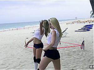 3 teen hotties catch a fat impaler on the beach